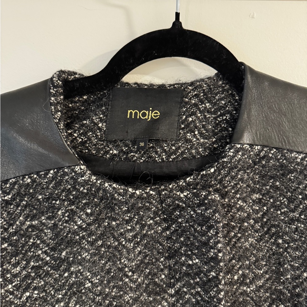Maje Wool and Lambskin Tweed Coat - Picture 2 of 4
